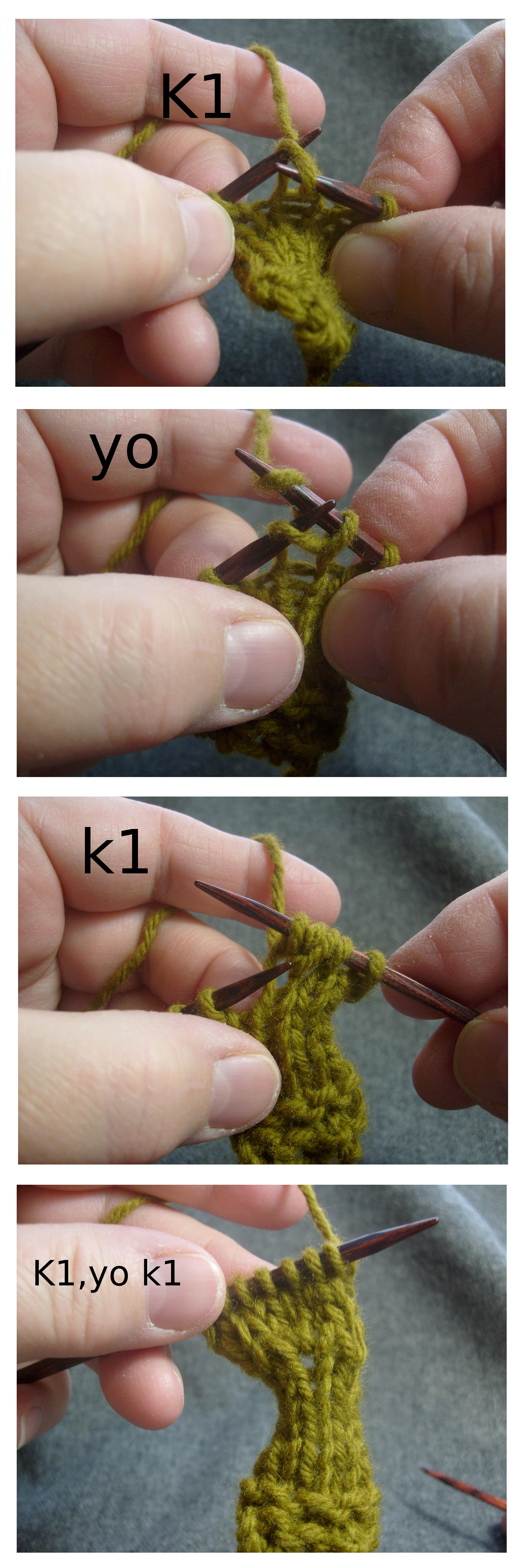 K1, yo, k1 in one stitch tutorial