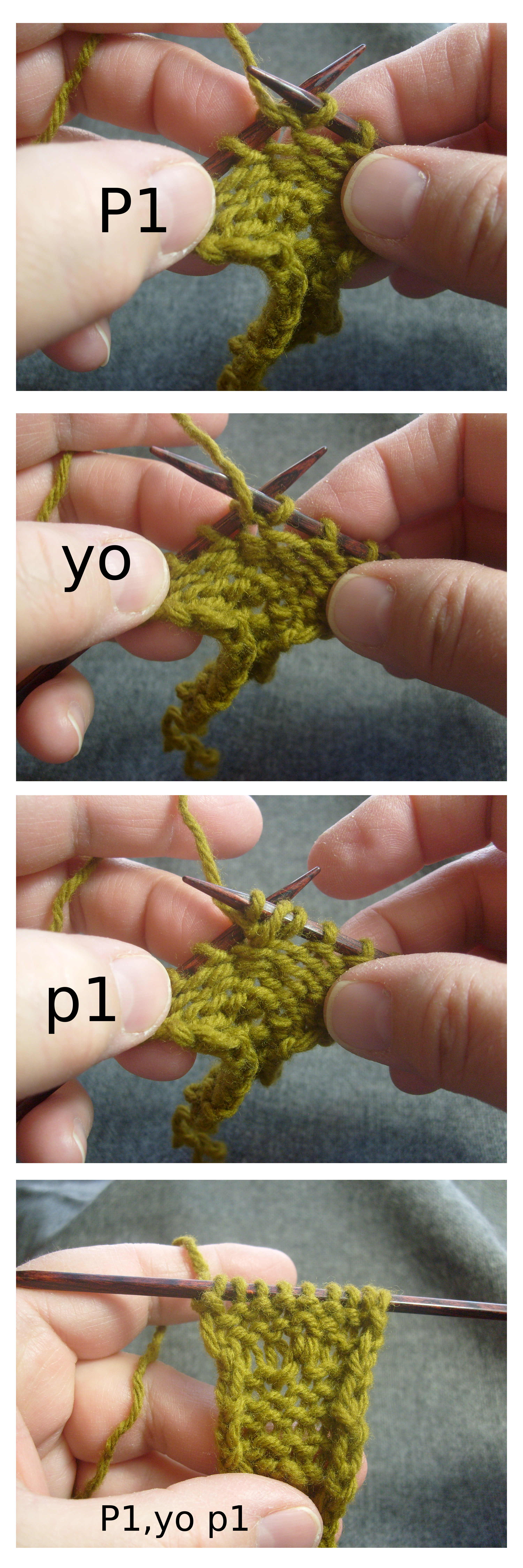 P1, yo, p1 in one stitch tutorial