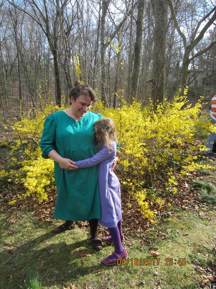 K and I on Easter, looking for the last yellow plastic egg