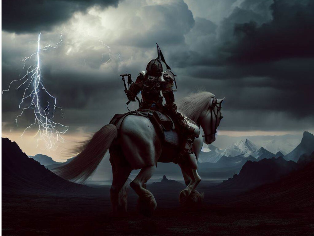 warrior on a unicorn copyright DALL*E