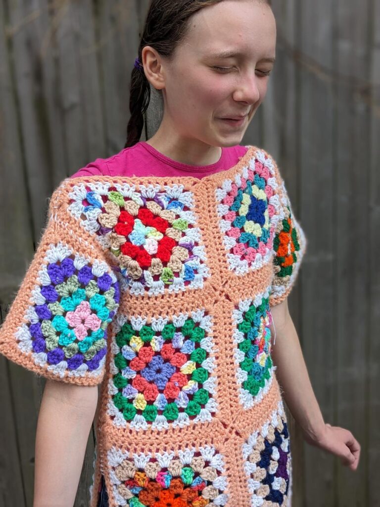 Oblique View of Granny Square Tee shirt