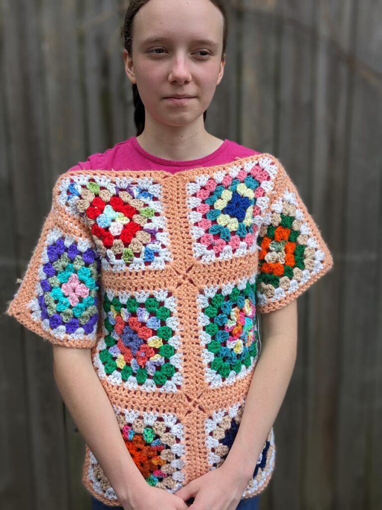 Front view of granny Square tee shirt