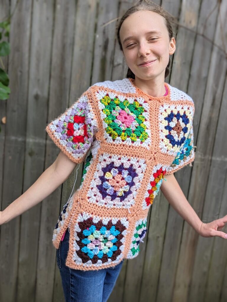 Granny Sweater with underarm gussets and horizontal shoulder shaping