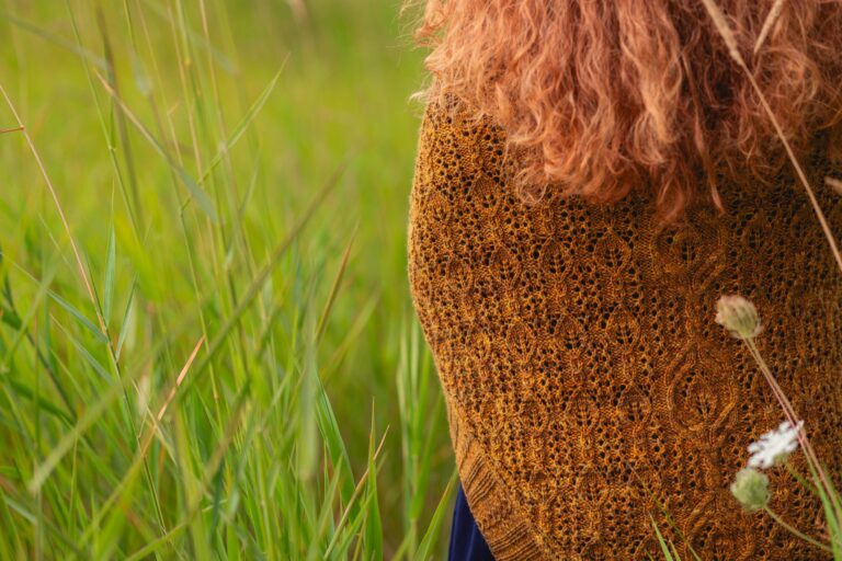 Close up of the back of Hollywood and Vine Shawl Photo by Elizabeth Zimmerman of Western Rose Studios.